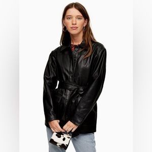 Topshop petite faux leather tie shacket
